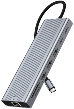 XAGMODSHN Multifunktions USB C Hubs 14 in 1 für Gaming Arbeit mit dreifachem 4K Display, schnelles Aufladen, 140-W Aluminiumgehäuse, schnelle Datenübertragung