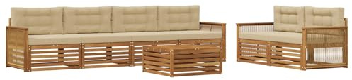 vidaXL Outdoor-Sofagarnitur mit Kissen 7 pcs Natur und Beige, Garten-Lounge, modernes Outdoor-Sofa, modulares Set für Terrasse, Bequeme Sitzmöbel