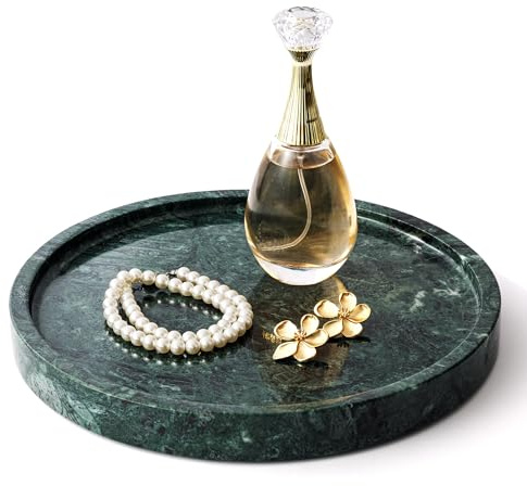 WORHE Natural Marble Tray, 24 cm Round Marble Vanity Tray, Marble Ring Dish | for Bathroom, Jewelry Tray, Coffee Table,Sink Storage Holder Organizer, Bedside Table,Home Decor,Green (UKN55)