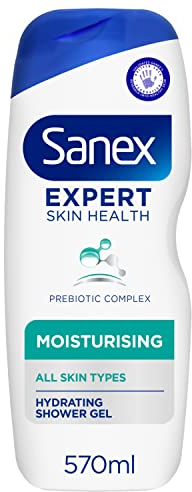 Sanex Expert Skin Health Moisturising Shower gel 570ml - body wash for men & women - gently cleanses - hydrates & softens skin - 12h hydration - advanced prebiotic complex formula - vegan (Pack of 6)