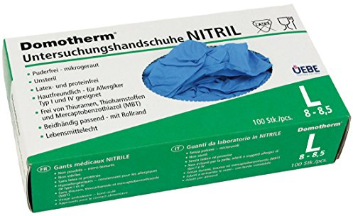 Domotherm Guanti da Visita in Nitrile, Misura 8 - 8.5/L (Confezione da 100 Pezzi di Guanti Monouso)