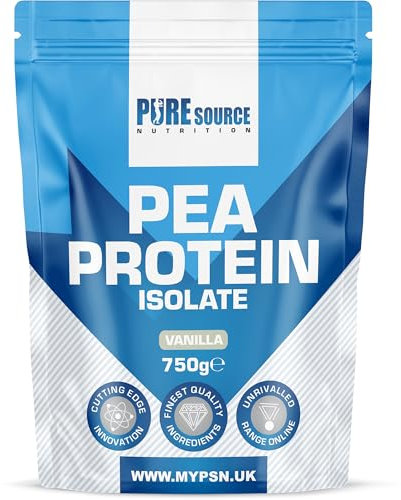 Pure Source Nutrition 100% Vegan Pea Protein Isolate Vanilla Flavoured Vegetarian Protein Powder Shake for Superfood Supergreens Dairy Free Shakes by PSN (750g, Vanilla)