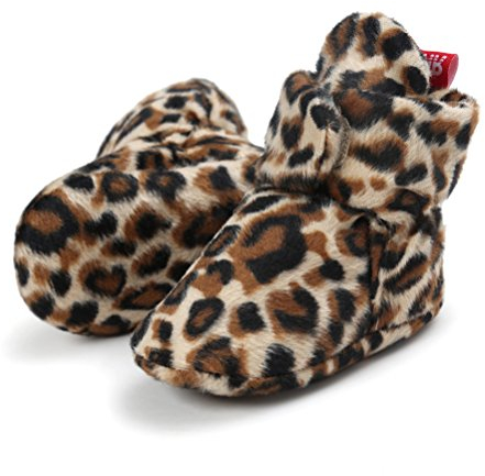 Unisex Neugeborenes Schneestiefel Weiche Sohlen Streifen Bootie Kleinkind Stiefel Niedlich Stiefel Socke Einstellbar (0-6 Monate, Leopard)