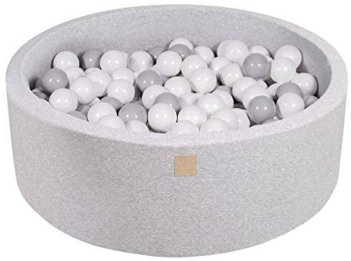 MEOWBABY Piscina di Palline per Bambini - Tondo 90x30cm Piscine con 200 Palline Colorate, Cotone, Grigio Chiaro: Grigio/Bianco