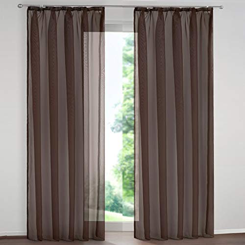 SIMPVALE 2er Set Vorhang durchsichtig Einfarbig Voile-Vorhänge mit Schienenhaken für Gardinen Schlafzimmer Wohnzimmer Balkon, Braun, 140X250 cm