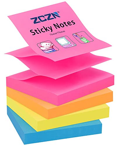 ZCZN Z-Notes Haftnotizen Sticky Selbstklebende Haftnotizzettel Klebezettel 4 Blöcke x 100 Blatt, 76 x 76 mm in 4 Farben (Magenta, Orange, Gelb, Blau)