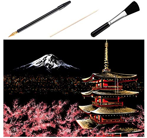 EXCEART 1 STK. Kratzmalerei Kunst DIY Kratzbild Nachtansicht Kratzmalerei DIY Bastelzeichnung (Japan Mount Fuji)