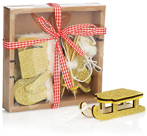 COM-FOUR® 10-teiliges Set Premium Weihnachts-Anhänger für den Weihnachtsbaum, winterliche Anhänger als Baumbehang, Weihnachtsschmuck oder Geschenk-Anhänger (goldfarben - 10 Stück)