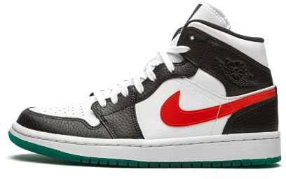 Air Jordan 1 Damen Mid, Schwarz/Universität Rot-Weiß-Grün, 40 EU