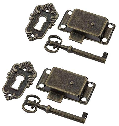 INCREWAY Lot de 2 verrous de placard de style ancien avec clés - Serrure à encastrer pour meubles en bois (Bronze)