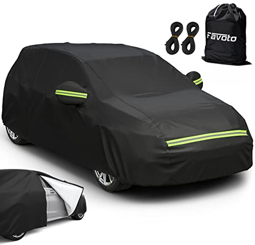Favoto Hatchback Car Cover, Out Door Full Car Covers Waterproof Large with Right Side Zipper Sun Protection Windproof Exterior Covers Universal Fit (145 to 157 inches) Black Car Cover