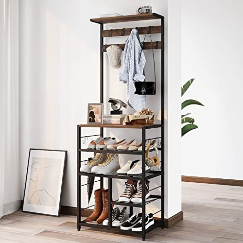 GiftGo Grand arbre de couloir vintage 5 en 1 avec console de table, entrée, porte-manteau, étagère de rangement pour la maison, le bureau, la chambre à coucher