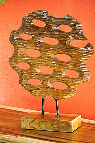 Kinaree Teak Wurzelholz Skulptur mit Standfuß – Handgefertigte Deko aus Massivholz – Asiatische Wohnaccessoires aus Indonesien – Unikat für Regal, Sideboard oder Fensterbank