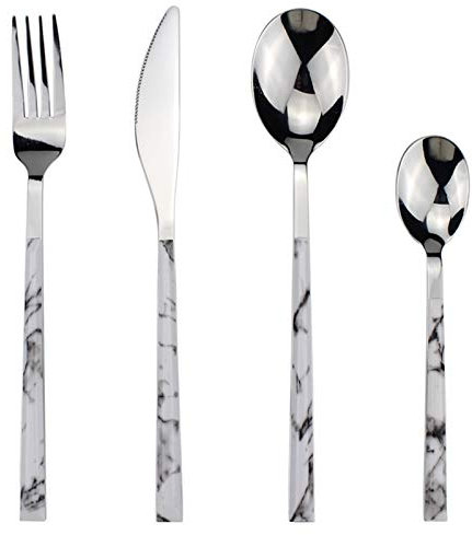 Bswefty Stainless Steel Western Cutlery Set Texture style plastics handle 4 in 1 durable fashion Dinnerware Set flatware for family (Color : QS426 White)