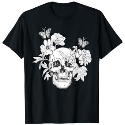 T-shirt tête de mort avec fleurs et roses pour femmes, filles, hommes T-Shirt