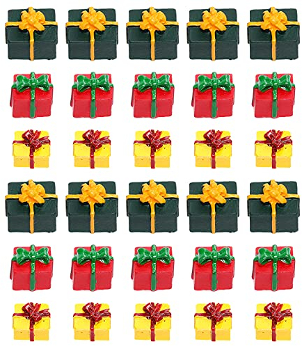 Amosfun 30pcs Mini Harz Geschenkbox Miniatur Ornament Weihnachten Tortenaufsatz Puppenzubehör Kuchenaufsatz Tortenfigur Weihnachtsfigur Dekofigur Tortendeko Kuchen Topper Baby Tauffigur