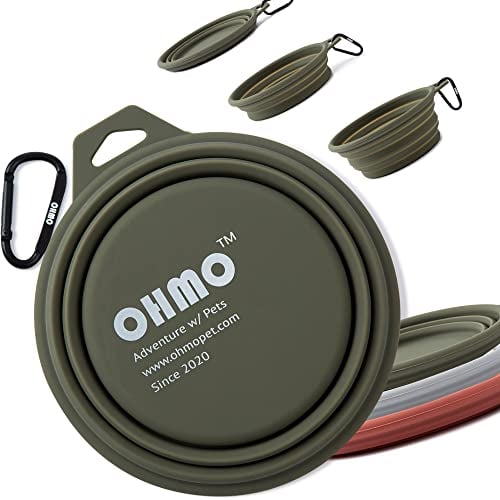 OHMO Gamelle Pliable pour Chien, (800ml) Bols en Silicone de qualité supérieure pour Animaux de Compagnie pour Chats et Chiens, gamelle de Voyage pour Chien Portables, Vert Camouflage