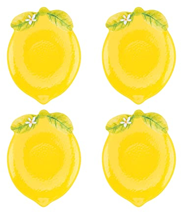 UPware Lemon Shaped Melamine Dessert Plates, 5 Inch Appetizer Plates, Small Serving Plates, Party Plates for Snacks, Fruits, and Side Dishes, Set of 4, Yellow