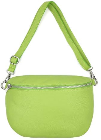 ITALYSHOP24-COM OBC Made in Italy Damen Leder Tasche Gürteltasche Crossbody Hüfttasche Bauchtasche Umhängetasche Cross-Over Bodybag Schultertasche Handytasche (Apfelgrün)