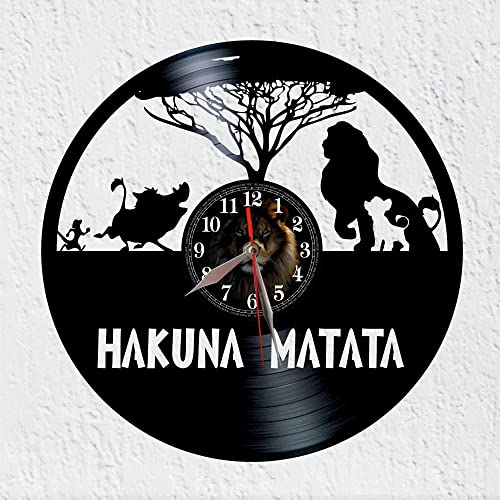 Schallplattenuhr aus Vinyl Viny Woody Hakuna Matata Vinyl-Disco-Uhr, König der Tiere, Afrika, Wanddekoration, originelles Geschenk