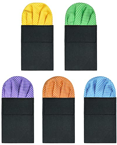 PF-H-3 Einstecktücher für Herren, vorgefaltet, Seide, für Business, formelle Anlässe, Anzüge, Smoking, 5 Stück, Gepunktet: Gold, Grün, Lila, Orange, Blau, Einheitsgröße
