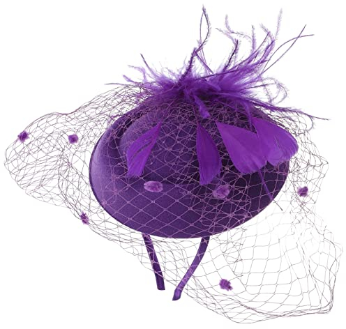 STOBOK Hut Mesh-Haar-Accessoires Fascinator-Stirnband Mit Schleife Tea-Party-Stirnband Haarreifen Erstkommunion Schleier Schmetterlings-Fascinator-Hut Federn Kopf Charme Violett Bankett
