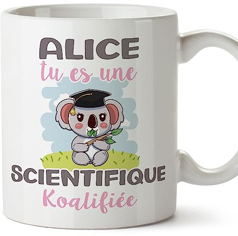 Mugffins Tassen Personalisierten für WISSENSCHAFTLERIN Frau - Auf Französisch - Koalifies Personalisés - 11 oz / 330 ml - Individuell Anpassbar Geschenk Mitarbeiter