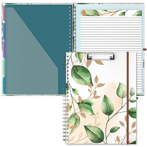 Hnogri Klemmbrett Folio mit nachfüllbarem linierten Notizblock, Klemmbretter mit 5 A4-Ordnern Lagerung 10 Taschen, Spirale Clip Board Portfolio, Größe 12,8 x 9,7, Bürobedarf, Schulbedarf.