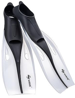 Palmes de plongée avec tuba pour adulte - Poche complète du pied - Palmes de natation - Bout ouvert - Sans sangles - Noir transparent
