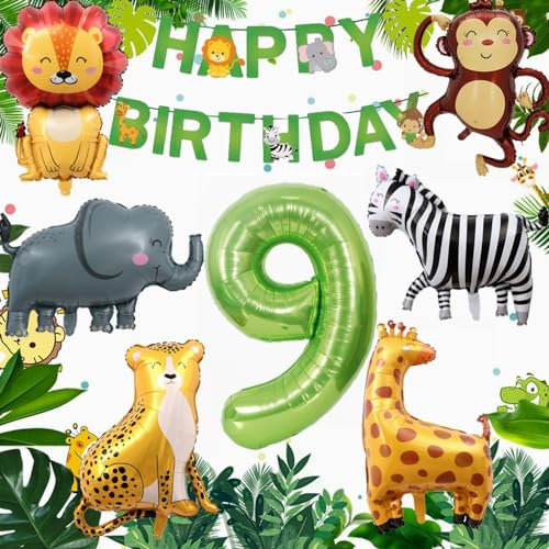 Yunchu Online Deko 9. Geburtstag Dschungel Dekoration für Junge Mädchen - Tiere Folienballons Luftballons 9 Jahr Feier