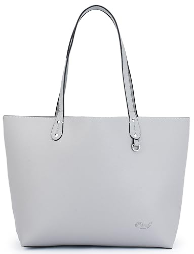 Princely London Shopper Lena Grau – Stilvolle Mittelgroße Schultertasche aus Hochwertigem Veganem Leder für Damen, Perfekt für Alltag, Arbeit & Freizeit