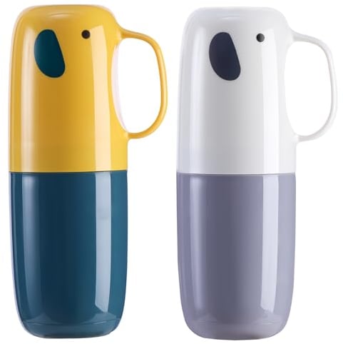 Reise Wasser Becher Set, 2 Stück Zahnbürsten Etui mit Griff Reise Zahnbürstenhalter für Zahnbürsten und Zahnpasta Kinder Reise Zahnputzbecher Tragbar für Wandern Geschäftsreisen Zuhause Schule (Gelb)