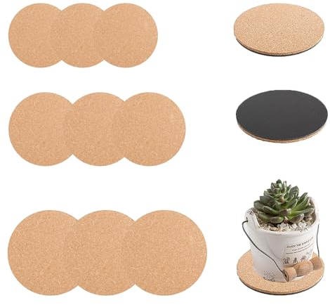 Tefola Lot de 9 tapis en liège pour plantes, dessous de verre en liège, tapis rond absorbant en liège pour plantes d'intérieur, pots de jardin, sous-verres, tapis de pot (15,2 cm, 20,3 cm, 25,4 cm)