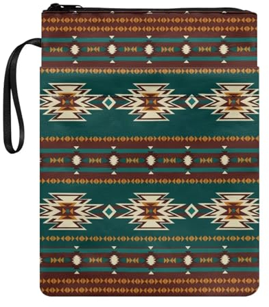 Poceacles Buchhülle mit Aztekenmuster und amerikanischem Tribal-Druck, Buchhülle für Buchliebhaber, Buchschutz mit Reißverschluss, waschbarer Stoff für Teenager, Erwachsene, Buchliebhaber, Lehrer
