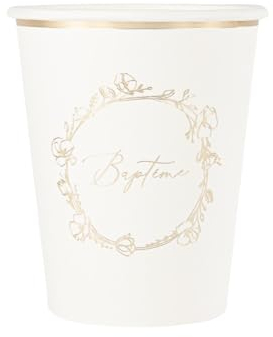Artifetes Générique - 8 GOBELETS Carton BAPTÊME VÉGÉTAL Or 255ML CRÈME