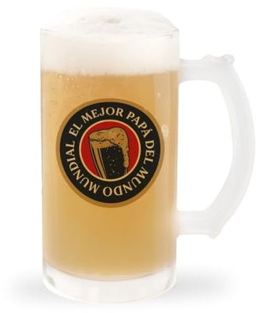 Jarra de Cerveza Personalizada de Cristal Esmerilado | Regalo Original día del Padre | Regalo Papa Cumpleaños, Jubilación | Jarra para Microondas y Lavavajillas