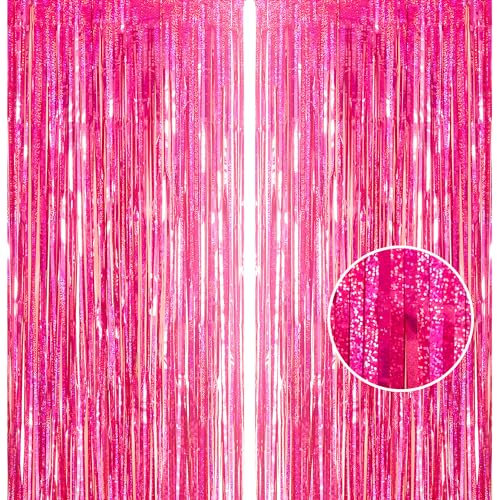 YAAVAAW 2 tende a frange in lamina con glitter, 1 x 2,5 m, colore: rosso rosa, per feste, decorazioni per feste di compleanno, scuola, laurea, addio al nubilato