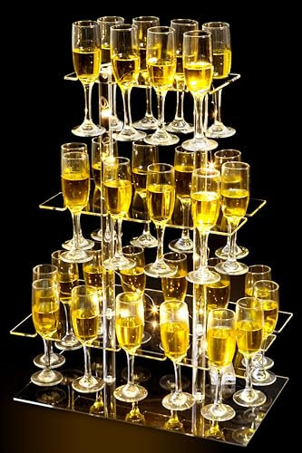 HeiMma Champagne Display Holder Stand for Party, With 32 Slots, 3 Tier Clear Acrylic Wine Glass Stemware Rack Champagne Flute Holder with Led Light, Measures 26 x 20 x 12