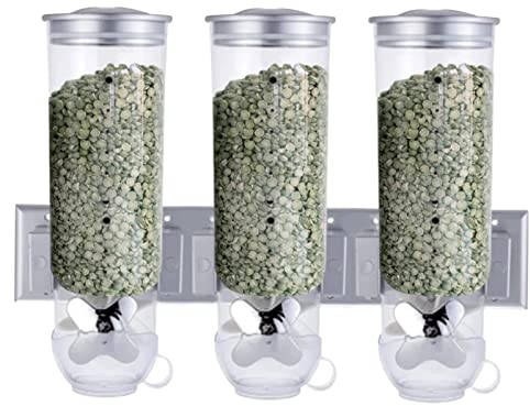 Dispensadores De Productos Secos Para Montaje En Pared - Almacenamiento De Contenedores De Cereales, Dispensador De Cereales Montado En La Pared | Contenedor Triple De Cereales Indispensable Duradero