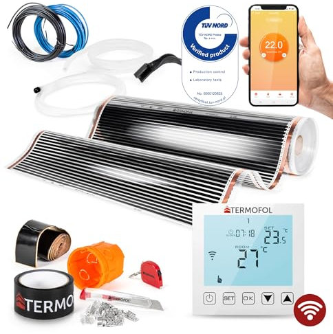 Termofol Elektrische Fußbodenheizung Heizfolie 230V mit Thermostat WIFI - Leistung 80 W/m2 - Oberfläche 12m² - Fussbodenheizung Elektrisch Komplettset fur Fußboden Wand oder Deckenheizung