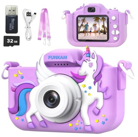 Kinderkamera, FUNKAM Kinder Kamera 1080P 2,0-Zoll-Bildschirm Fotoapparat Kinder mit 32GB-Karte Selfie Digitalkamera Kinder Fotokamera Kinder für 3-12 Jahre Jungen und Mädchen Weihnachten Spielzeug