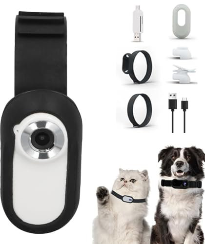 HEEPDD HD 1080P-Hunde-Tracker-Halsband, Sport-Action-Kamera mit Videoaufzeichnungen, Katzenhalsband-Kamera, Mini-Körperkamera, Kabelloses Halsband für Drinnen und Draußen, (White)