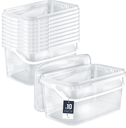 BenBow Rechteckiger Eimer mit Deckel 10x 5l transparent - lebensmittelecht, stapelbare Kunststoffbox mit Henkel - luftdicht, auslaufsicher, geruchsneutral, ideal für Haushalt und Gewerbe - leer