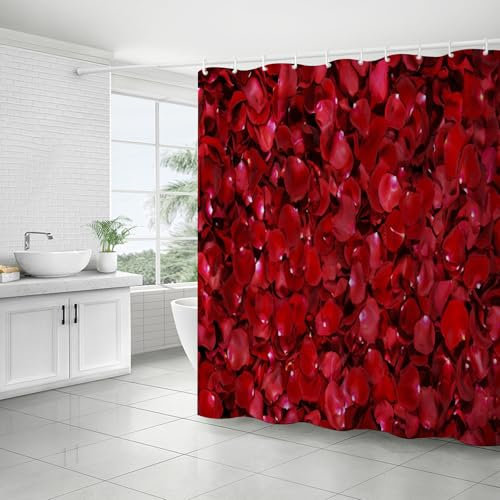 FAIRYGATE Wet Room Shower Curtain Beautiful Painting Red Flowers Shower Curtains Waterproof Polyester Fabric Bath Curtain with Hooks for Bathroom Decor 180 x 180 cm B8414