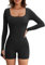 FemiChic Damen Sport Jumpsuit Langarm Kurz Eng Yoga Bodysuit Overall Bodycon Einteiler Onesie Set Tights Shape Stretch Romper Outfit Fitness One Piece(Schwarz,M)