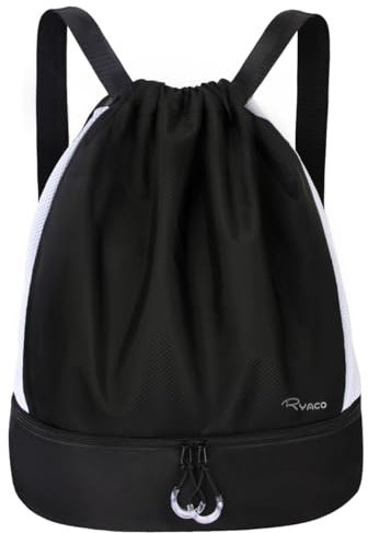 RYACO Drawstring Bags Drawstring Gym Bag Water-Resistant Sports Backpack, String Sackpack with Shoes Compartment Insided Separation Bag for Gym Sport School Swimming Beach