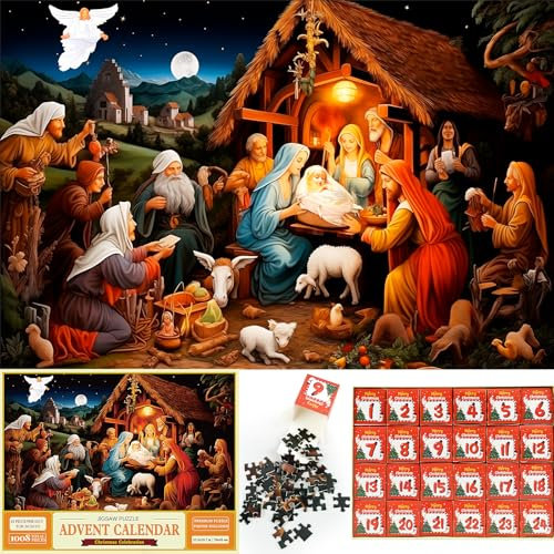 Adventskalender 2024, 1008 Teile Puzzle Weihnachtskalender, 70 x 50cm Jigsaw Puzzle Countdown Adventskalender für Erwachsene und Kinder ab 3 Jahren