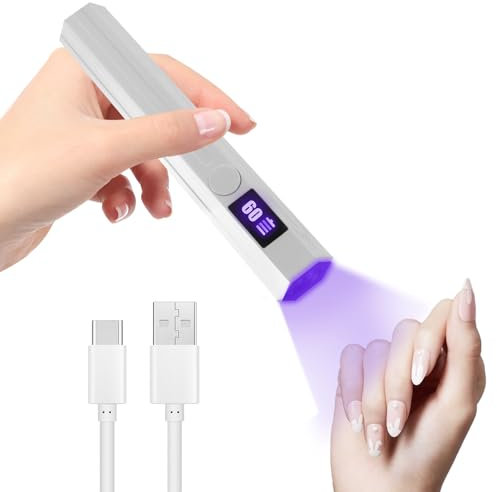 UV Nail Lamp Handheld UV Light Nail Dryer Curing Portable USB Rechargeable Led Mini Nail Lamps Quick Drying 3W Flash Cure Nail Dryer with LED Screen Gift for Women for DIY at Home, Travel, White