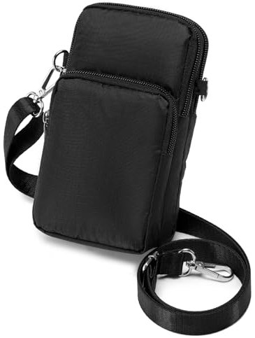 BAGZY Handytasche zum Umhängen Damen, Nylon 6,7 zoll Kleine Handy Umhängetasche Mini-Tasche Schultertasche mit Gurt Abnehmbarer Schultergur，Schwarz