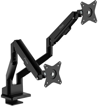 Pixio PS1D Wave Black Dual Monitor Arm Stand Desk Mount - Fits up to 32 inches Monitors and up to 19.8lbs. VESA Compatibility and Integrated Cable Management